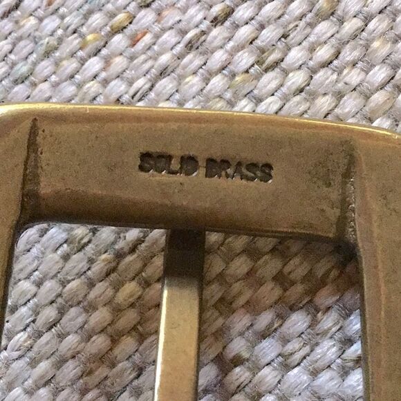 Brown Leather Brass Buckle Perforated Weave Belt - Picture 9 of 9